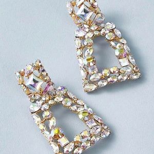 Gold iridescent diamond triangle shaped earrings